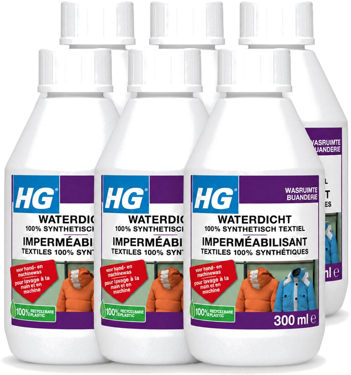 6 x HG - Wasruimte - Waterdicht 100% Synthetisch Textiel - Voor Hand & Machine Was - 300 ml - Voordeelverpakking - 6 stuks