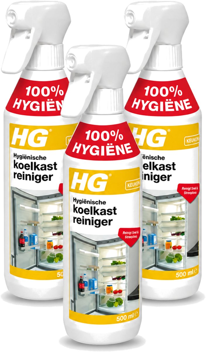 3 x HG - Hygiënische Koelkastreiniger - Reinigt Snel & Streeploos - 500 ml - Bulkverpakking - 3 stuks