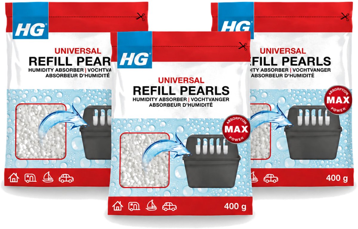 3 x HG - Refill Pearls voor Vochtvanger - Navulling - 400 g - Voordeelverpakking - 3 stuks