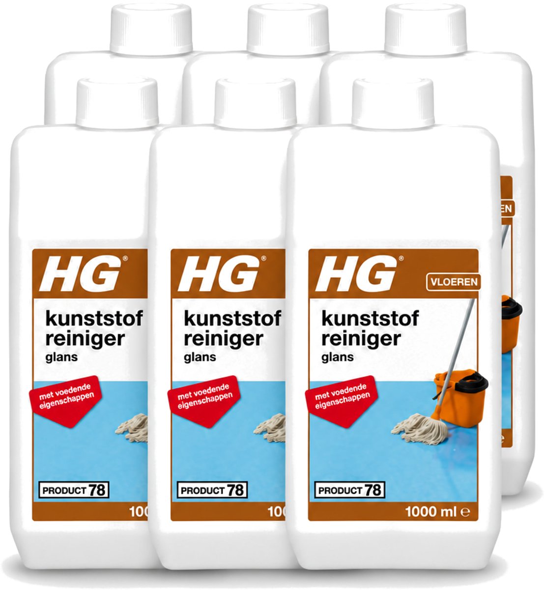 6 x HG - Kunststofreiniger Glans - Met Voedende Eigenschappen - 20 Dweilbeurten - 1L - Voordeelverpakking - 6 stuks