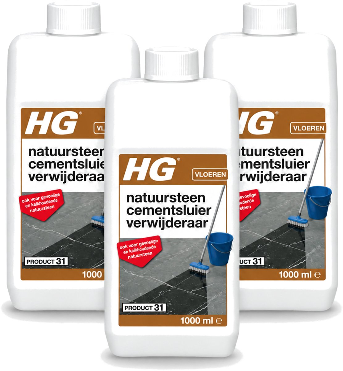 3 x HG - Natuursteen Cementsluierverwijderaar - Zuurvrij - Veilig in Gebruik - 1L - Voordeelverpakking - 3 stuks