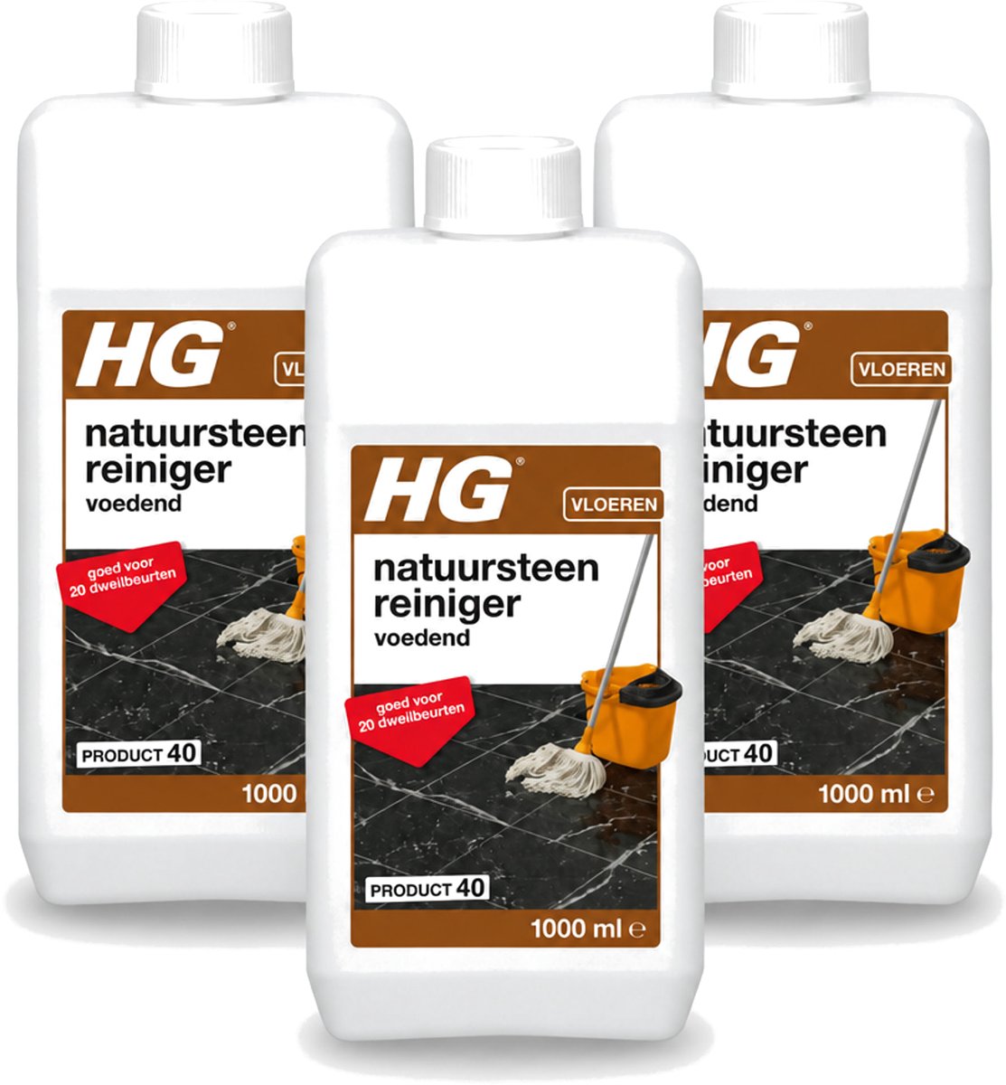 3 x HG - Natuursteenreiniger - Hydraterend - Voor Regelmatige Reiniging - 20 Dweilbeurten - 1L - Voordeelverpakking - 3 stuks