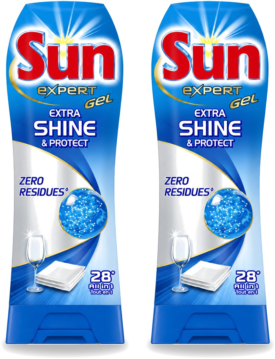 2 x Sun Expert Gel - Extra Shine & Protect - All-in-1 - Vaatwasmiddel Gel - 28 Wasbeurten - Voordeelverpakking - 2 stuks