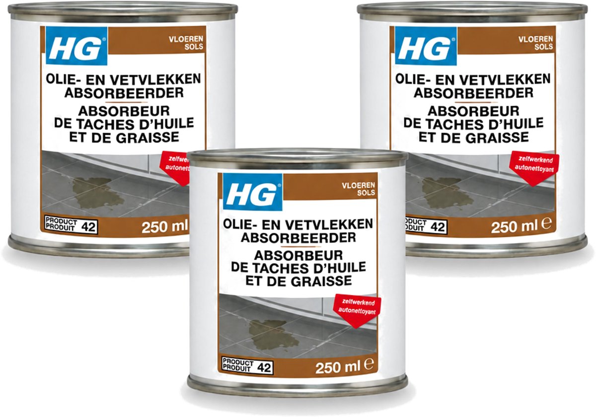 3 x HG - Tegel- & Natuursteen - Olie & Vetvlekken Absorbeerder - Zelfwerkend - 250 ml - Voordeelverpakking - 3 stuks