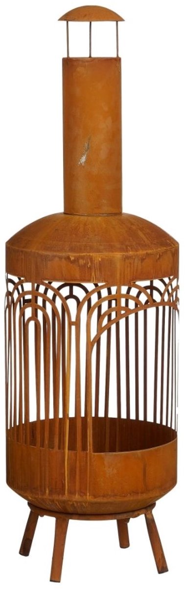 Mica Decorations Vuurkorf Roest - Vuurkorf met Opengewerkt Design van Stevig IJzer - Sfeervolle Tuinhaard met Hoge Schoorsteen voor Terras en Tuin - Afmeting H132 x Ø40 cm - Bruin