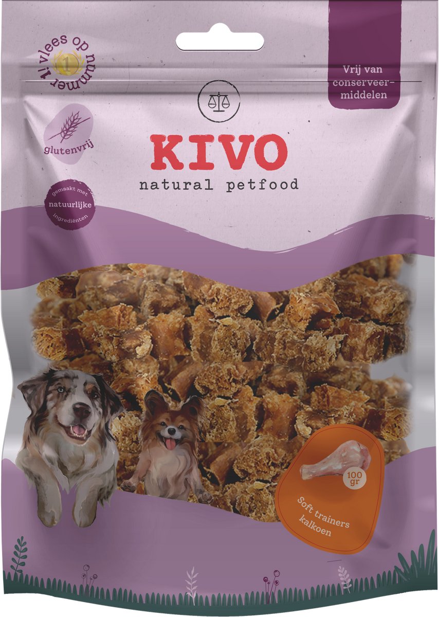 Kivo Petfood Hondensnack Soft Trainers Kalkoen 2 zakken x 100 gram - Graanvrij en Glutenvrij