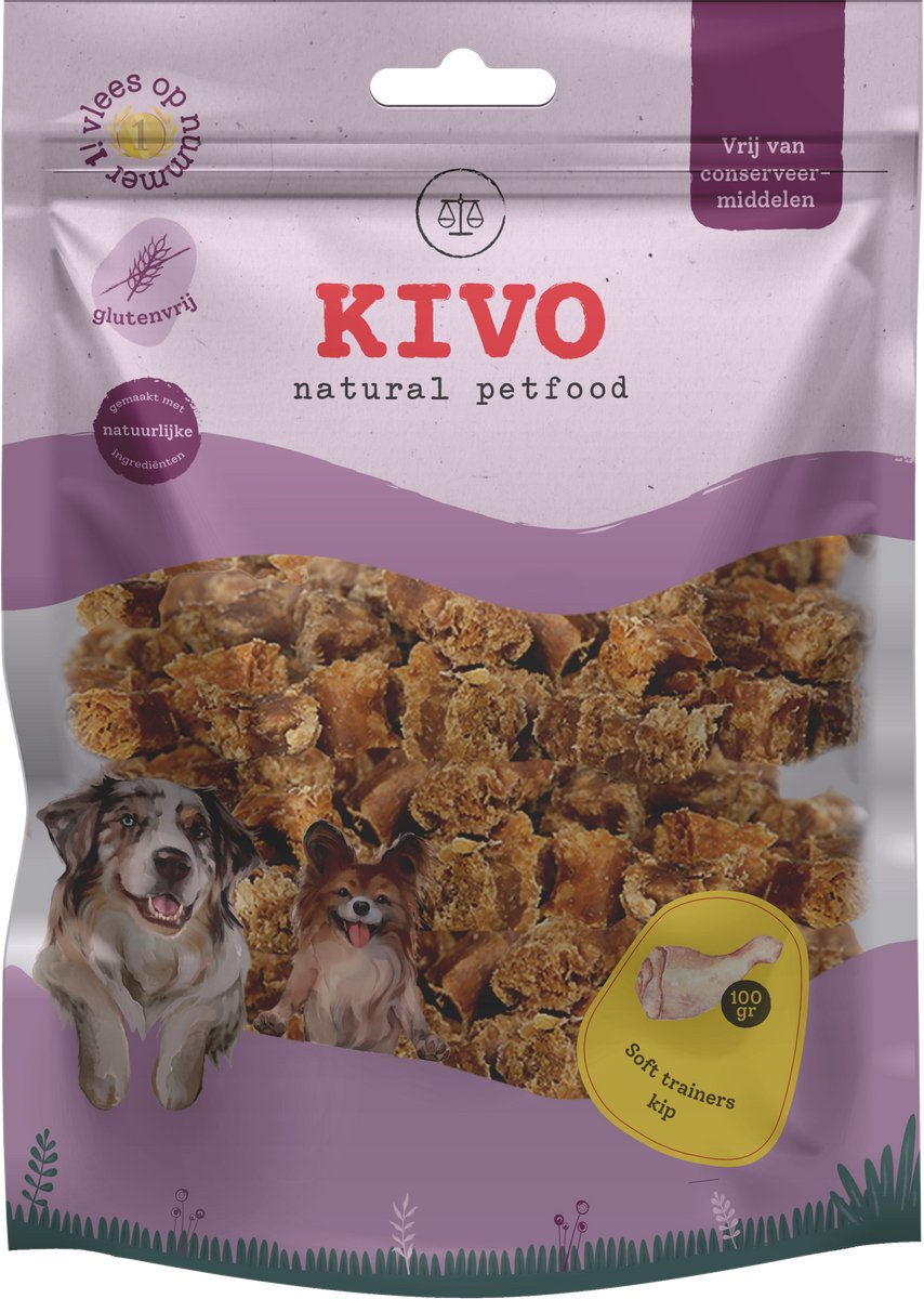 Kivo Petfood Hondensnack Soft Trainers Kip 2 zakken x 100 gram - Graanvrij en Glutenvrij