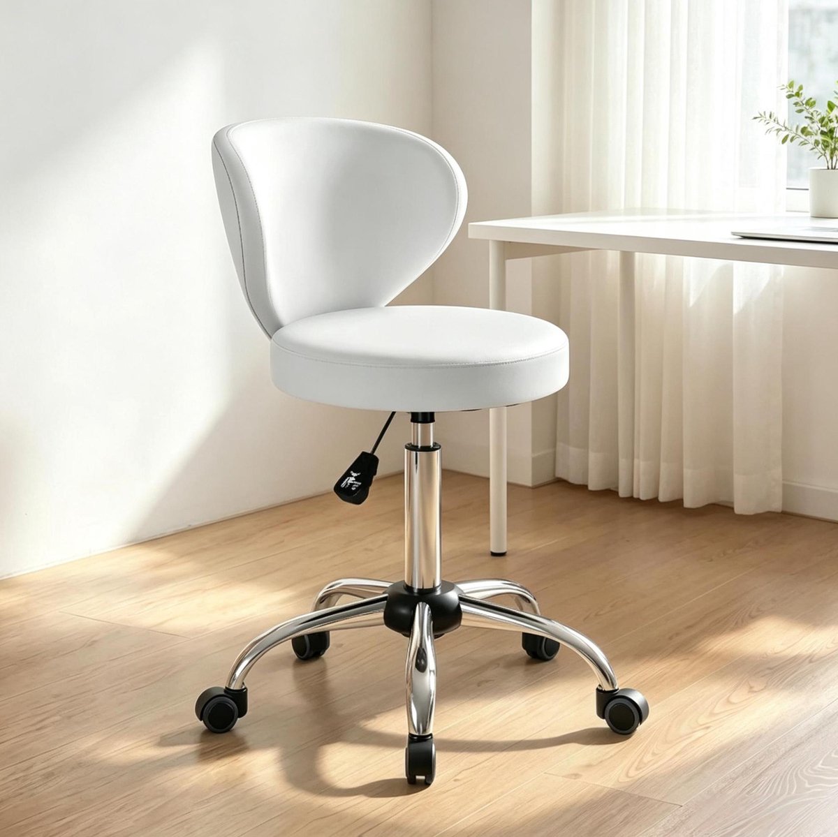MODENUIT Bureaukruk 45 x 54 x 73-88 cm - 360 Graden Draaibaar Met Wielen - Werkruimte - Kunstleer Wit