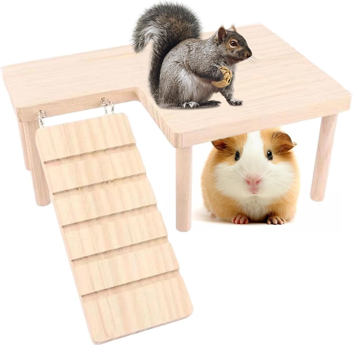Speelgoed van hout – geschikt voor hamsters, konijnen, chinchilla's, cavia's en goed speelgoed dat de oefening kan bevorderen (28 x 17 x 13,5 cm)