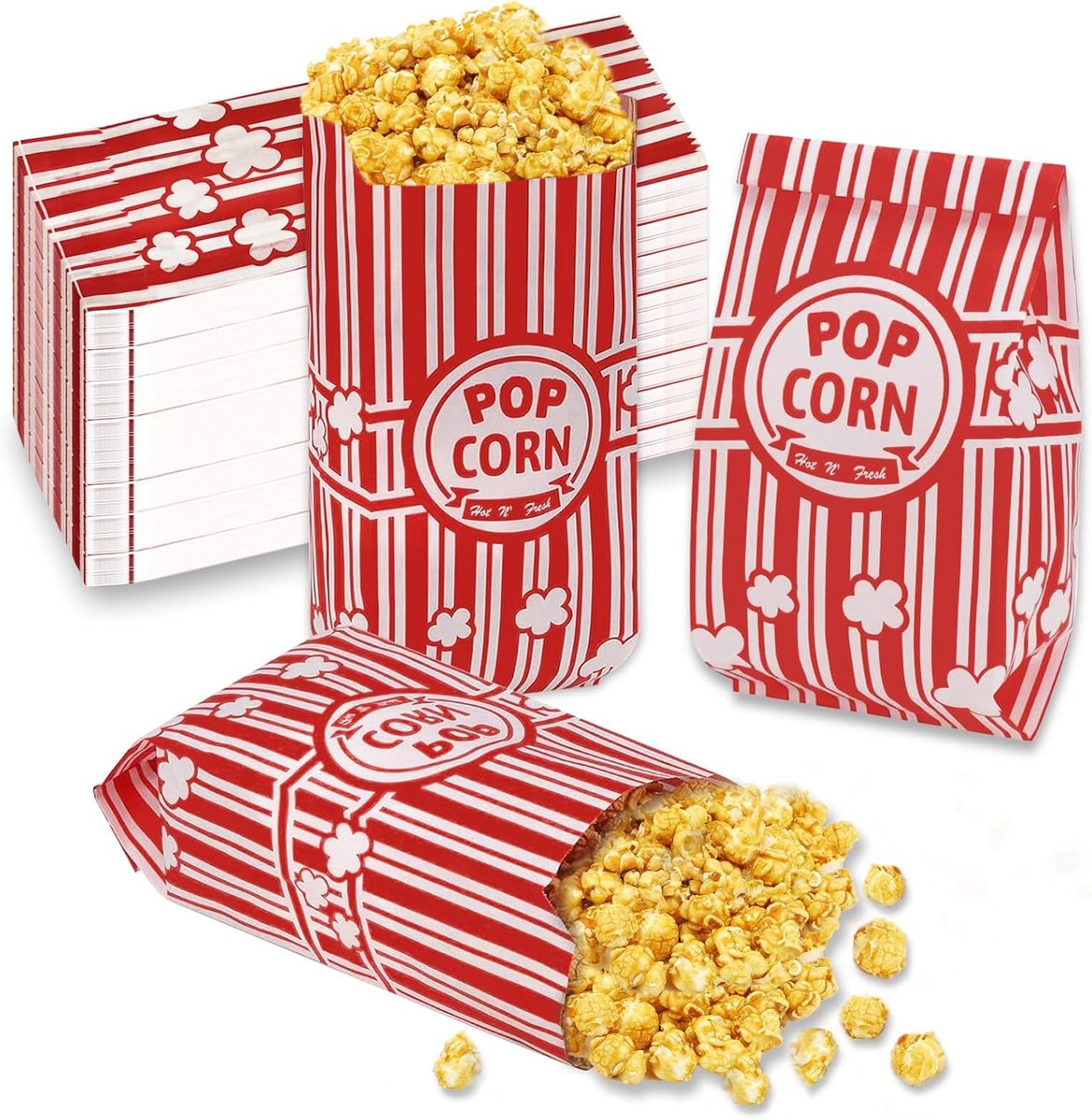 300 stuks popcornzakjes klein, 21 x 9 x 6 cm, rood en wit