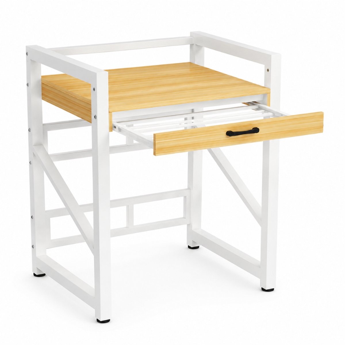 Livista Wasmachinerek - Wasmachine kast - Badkamerrek – Ruimtebesparende Wasmachine Organizer – Stalen Frame – 3 Hoogtestanden – Water-, Kras- en Hittebestendig Werkblad – Antislip Voetjes – Uitschuifbare Hangstang - 200 kg Draagvermogen - Wit/Hout
