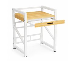Livista Wasmachinerek - Wasmachine kast - Badkamerrek – Ruimtebesparende Wasmachine Organizer – Stalen Frame – 3 Hoogtestanden – Water-, Kras- en Hittebestendig Werkblad – Antislip Voetjes – Uitschuifbare Hangstang - 200 kg Draagvermogen - Wit/Hout