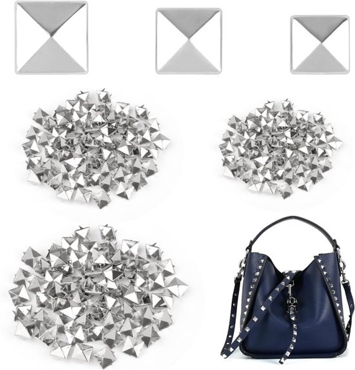 Vierkante Klinknagels voor Leer - 210 Stuks in 3 Maten (8mm, 9mm, 10mm) - DIY Punk Decoratie voor Tassen en Kleiding