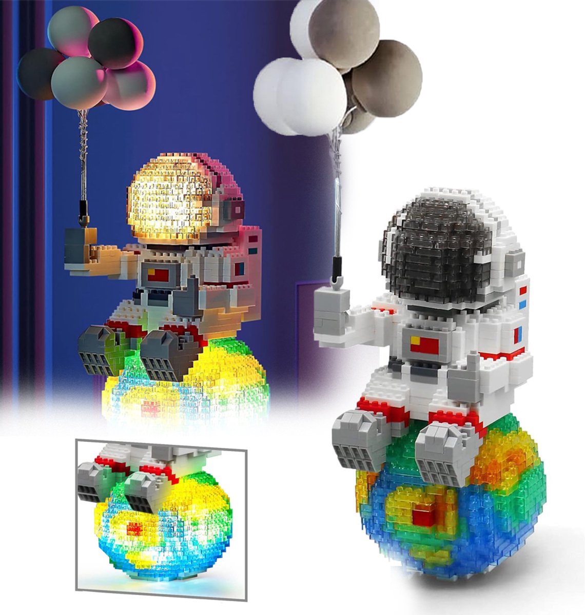 Drie Lichtstanden En Dubbele LED-Lichtsnoeren – Micro-Astronaut Bouwset Van Zeer Gedetailleerd ABS – Geavanceerd Bouwpakket Voor Volwassenen En Tieners