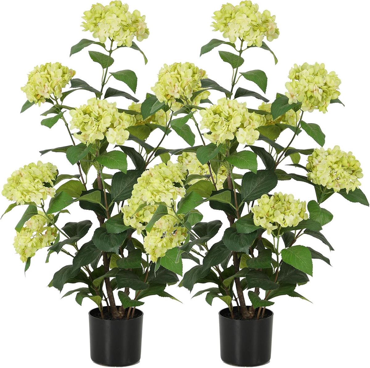 90 cm Faux hortensia boom met groene bloemen, 91 cm kunstmatige hortensia plant met levensechte bladeren, nep hortensia struik bloem boom voor veranda patio woonkamer binnen en buiten decor
