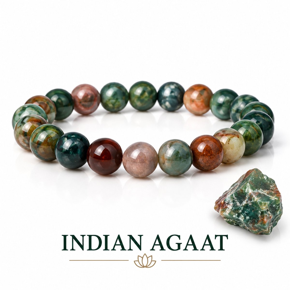 S4H® Indian Agaat Edelstenen Armband – Natuurlijke Agaat – 8 mm Kralen – 18 cm – Balans, Aarding & Innerlijke Rust