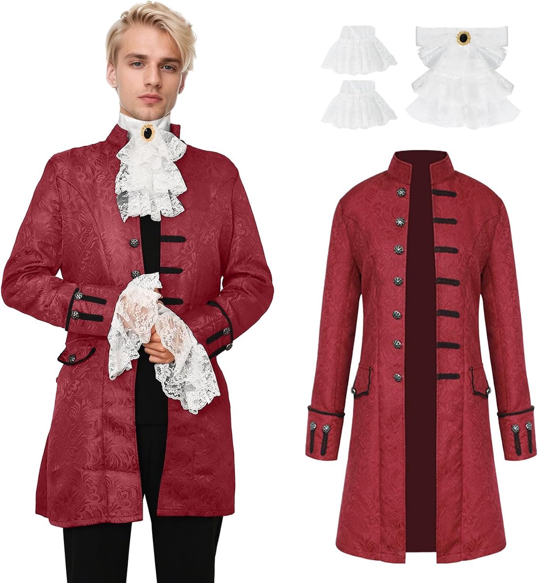 Steampunk-jas voor heren, middeleeuwse vintage jas, Victoriaanse geklede mantel met knopen, uniform, Halloween, carnaval, cosplay kostuum
