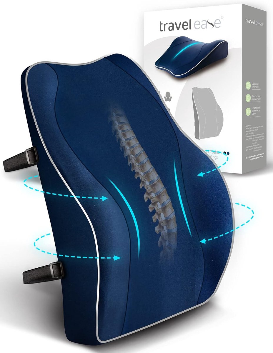 Lendensteun Rugkussen – Gel Memory Foam – Auto, Bureaustoel en Gamestoel – Donkerblauw