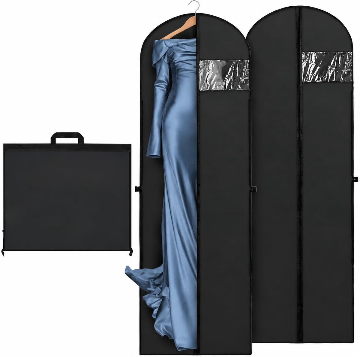 2 stuks 180 x 60 cm opbergtas voor kleding, grote capaciteit, stofdichte beschermhoes, met handvat, opvouwbare bescherming voor trouwjurk