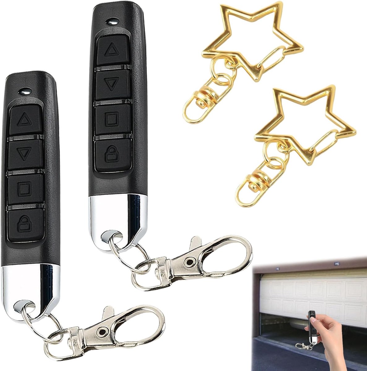 2 stuks garagedeuropener, garagedeur, afstandsbediening, 433 MHz, met 4 knoppen, wordt geleverd met 2 sleutelhangers, hekpoort afstandsbedieningsreplicator rolluikschakelaar