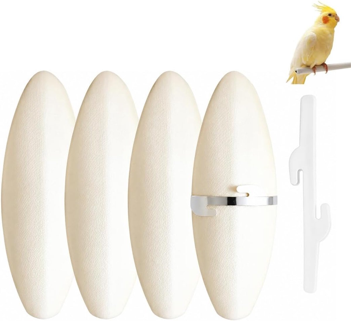 4 sepia + 2 beha's, calciumfontein voor papegaaien, vogels, reptielen, maat 7-9 cm (geel)