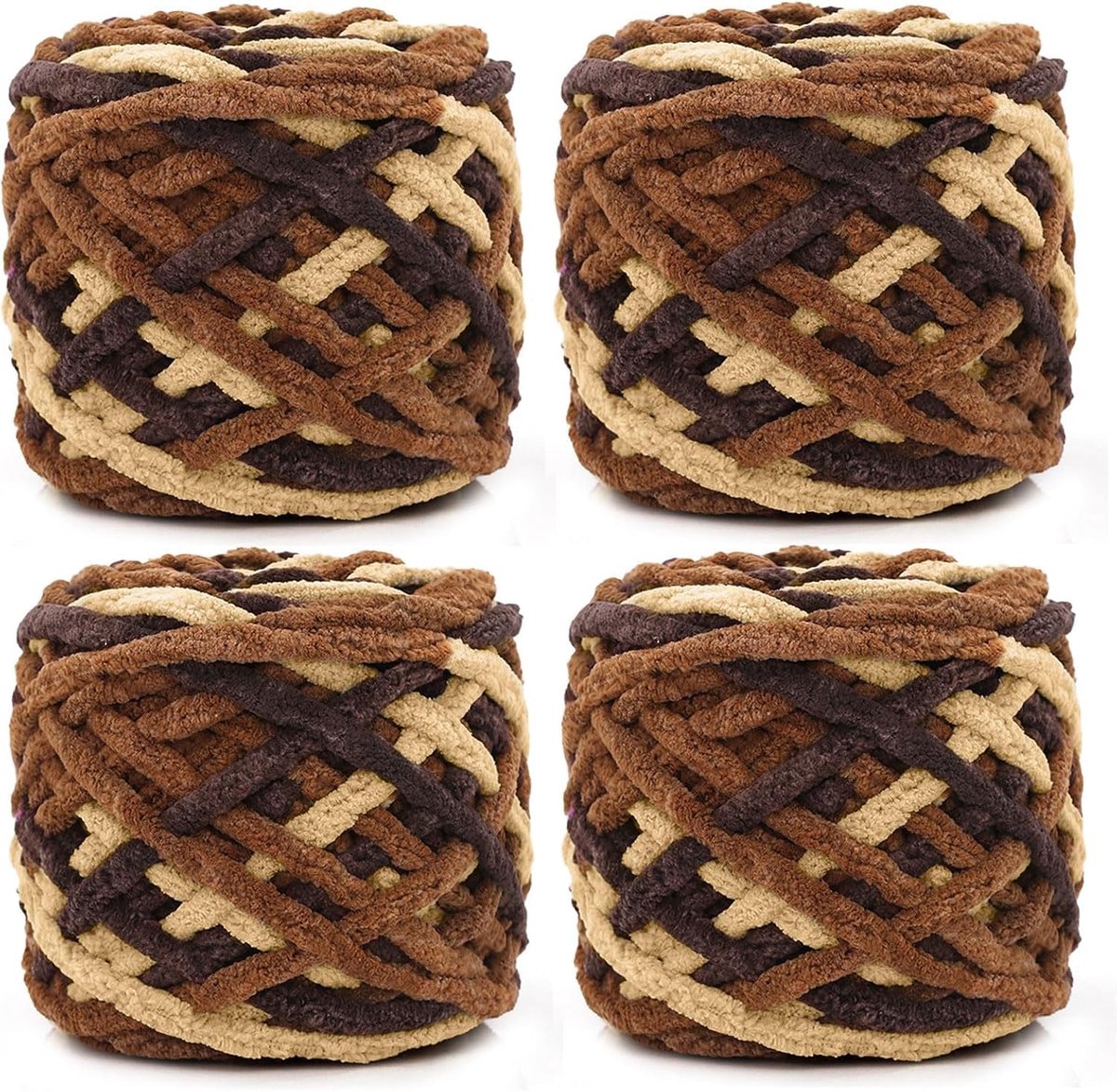 Wol, 4 x 100 g Chunky garen, 7-8 mm, kaki strepen