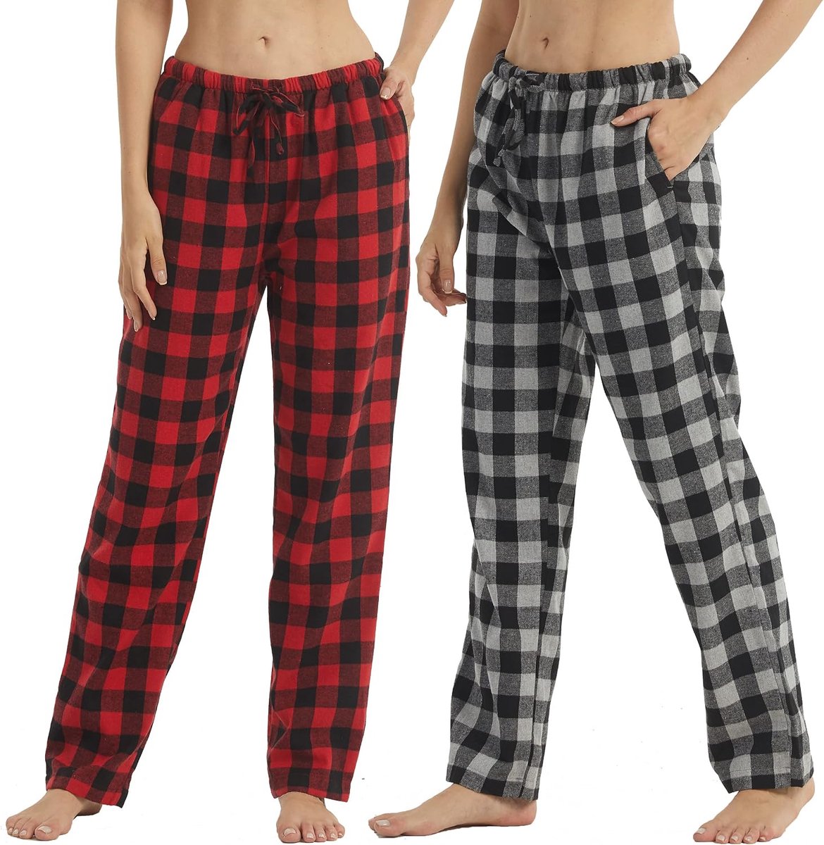 1-2 stuks damespyjamabroek, katoen, geruit, flanel, loungebroek met zakken, ultrazachte pyjamabroek, pyjama voor dames, loungewear, nachtkleding