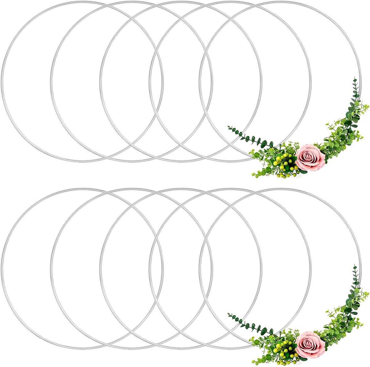 10 stuks metalen knutselringen, 10 cm, hoepels, stalen macraméringen, ronde ringen voor dromenvangers, festivalkransen, macramé, doe-het-zelf kunst- en knutselprojecten (zilver, diameter 10 cm)