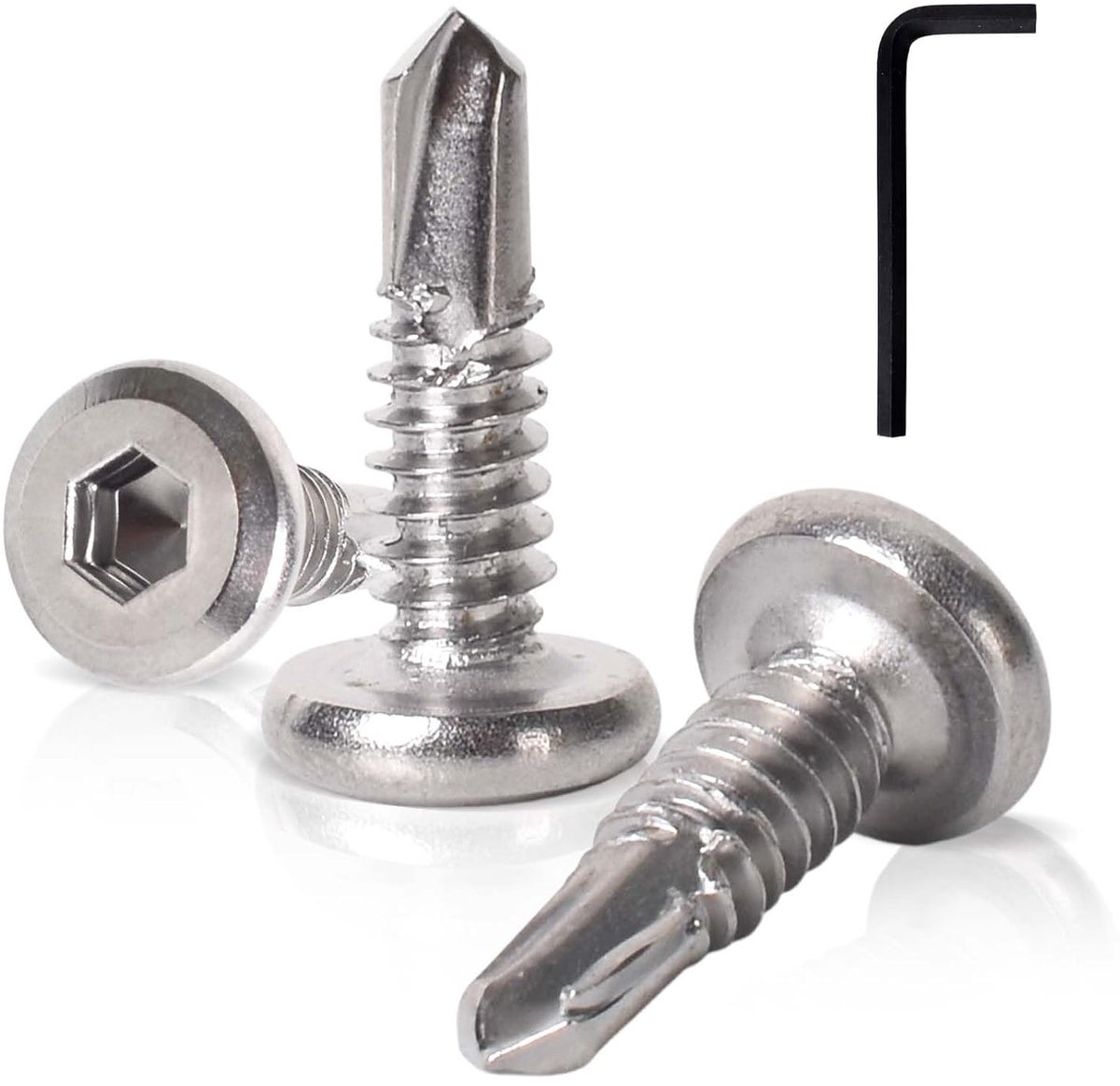 150 zelftappende schroeven, M5 x 19 mm, inclusief een 4 mm inbussleutel en platte zeskantschroeven met platte kop van 410 roestvrij staal, perfect voor installatie en constructie