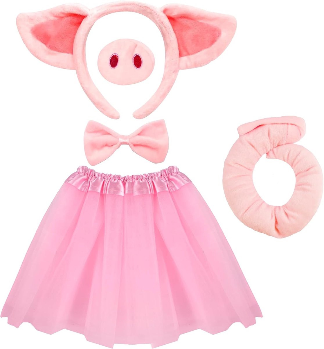 Kostuumset met oren, neus, staart en vlinderstropdas, accessoires voor dierenkostuums voor carnaval, Halloween