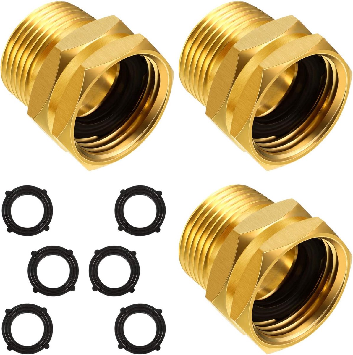 3 Packs 3/4 Inch GHT Vrouwelijk naar NPT Mannelijk Connector, GHT naar NPT Adapter Messing Tuinslang Connector Adapter Montage op Pijpfittingen Aansluiten met 6 Packs Extra Rubber Wasmachine (3/4 Inch