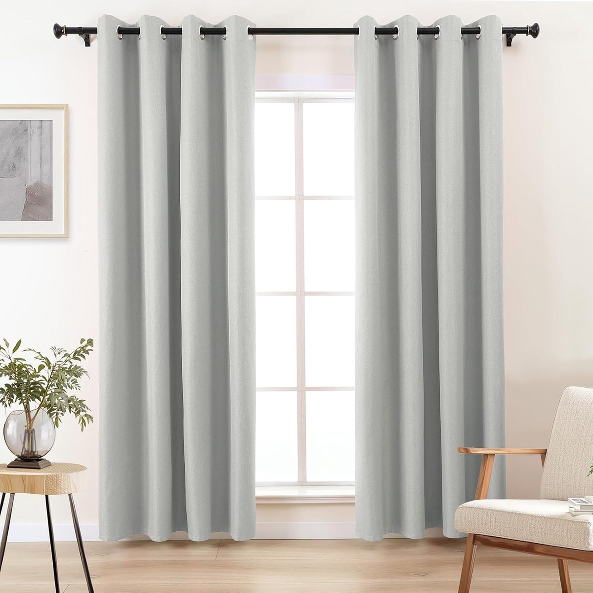 Gordijnen Verduistering Lichtgrijs, Zilvergrijs Verduisterende Gordijnen Gordijn met Oogjes, 100% Verduisterende Gordijnpaneel voor Slaapkamer en Woonkamer, 225 cm Lang, 2-delige Set Linnen-look