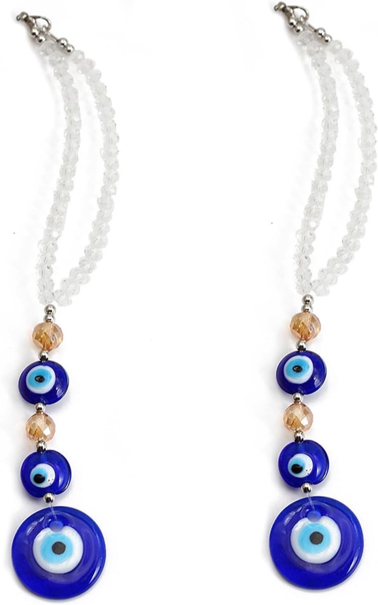 2 stuks decoratie om op te hangen voor auto, Turkse blauwe kralen, boze blik, blauwe ogen, boze ogen, boze ogen, hanger in de vorm van een boze blauwe oog, voor