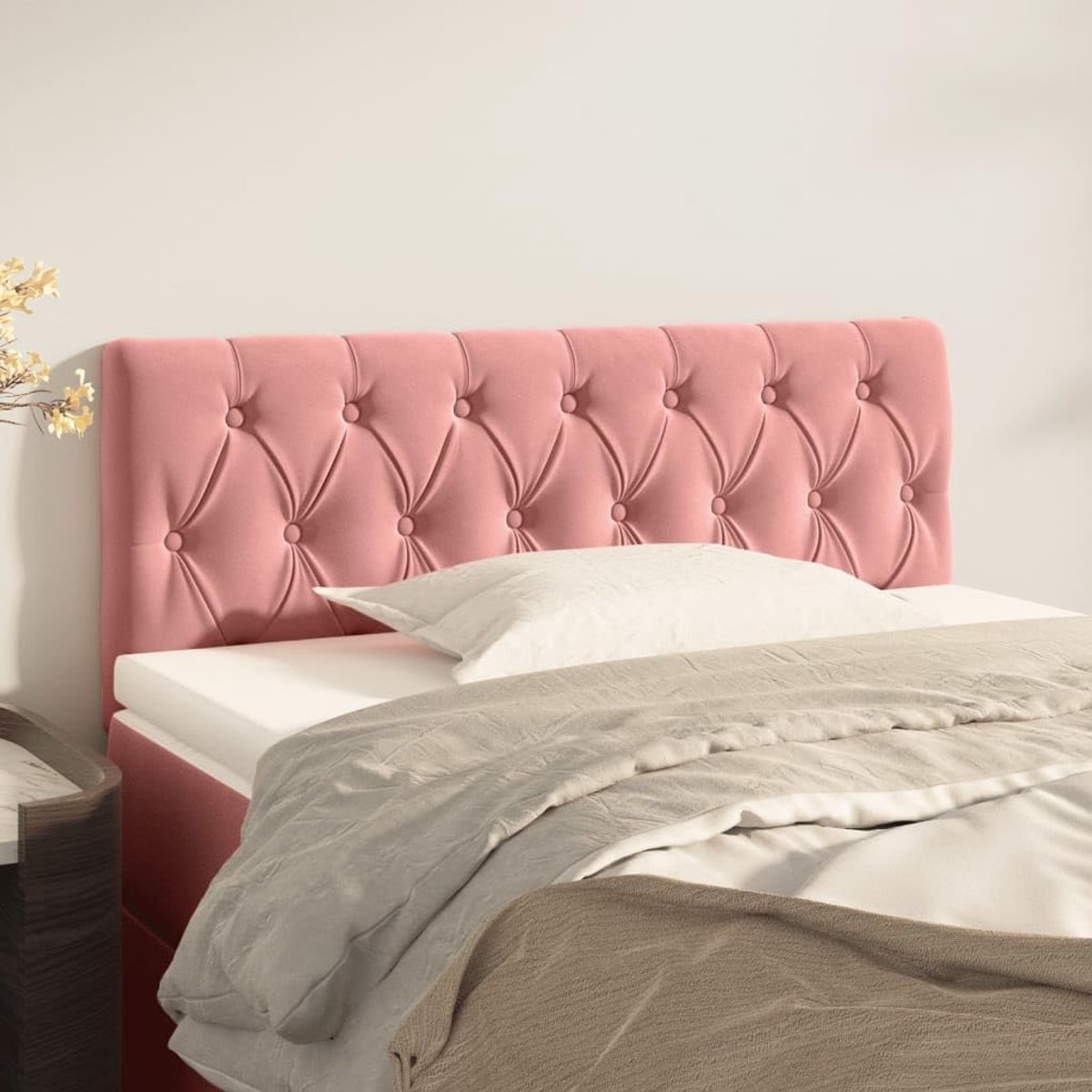 Hoofdeinde, roze, 100 x 7 x 78/88 cm, fluweel, voor de slaapkamer, hotel, hoofdeinde, werkkamer, voor slaapkamer, tweede slaapkamer, hotel