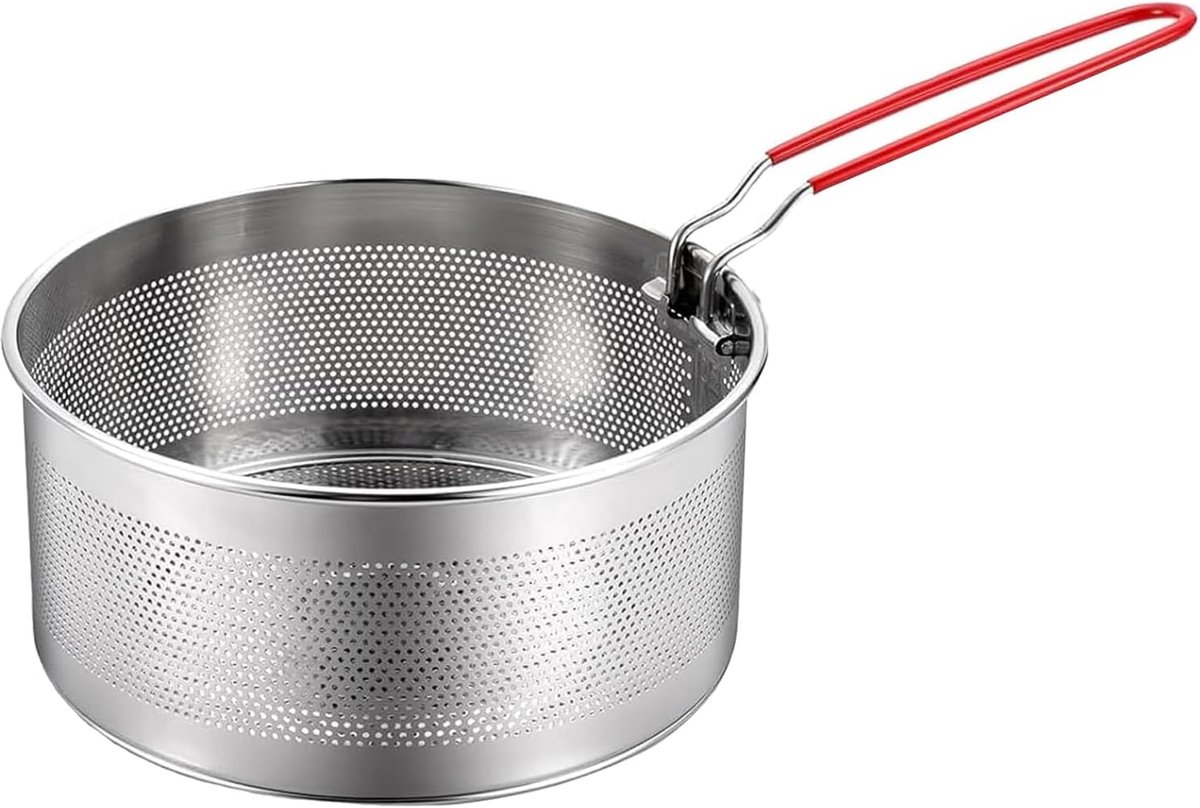 Roestvrijstalen noedelzeef met afneembaar handvat, metalen pastamand, friteusermand, keukenvergiet voor wassen, aftappen, frituren, koken, stomen (20 cm)