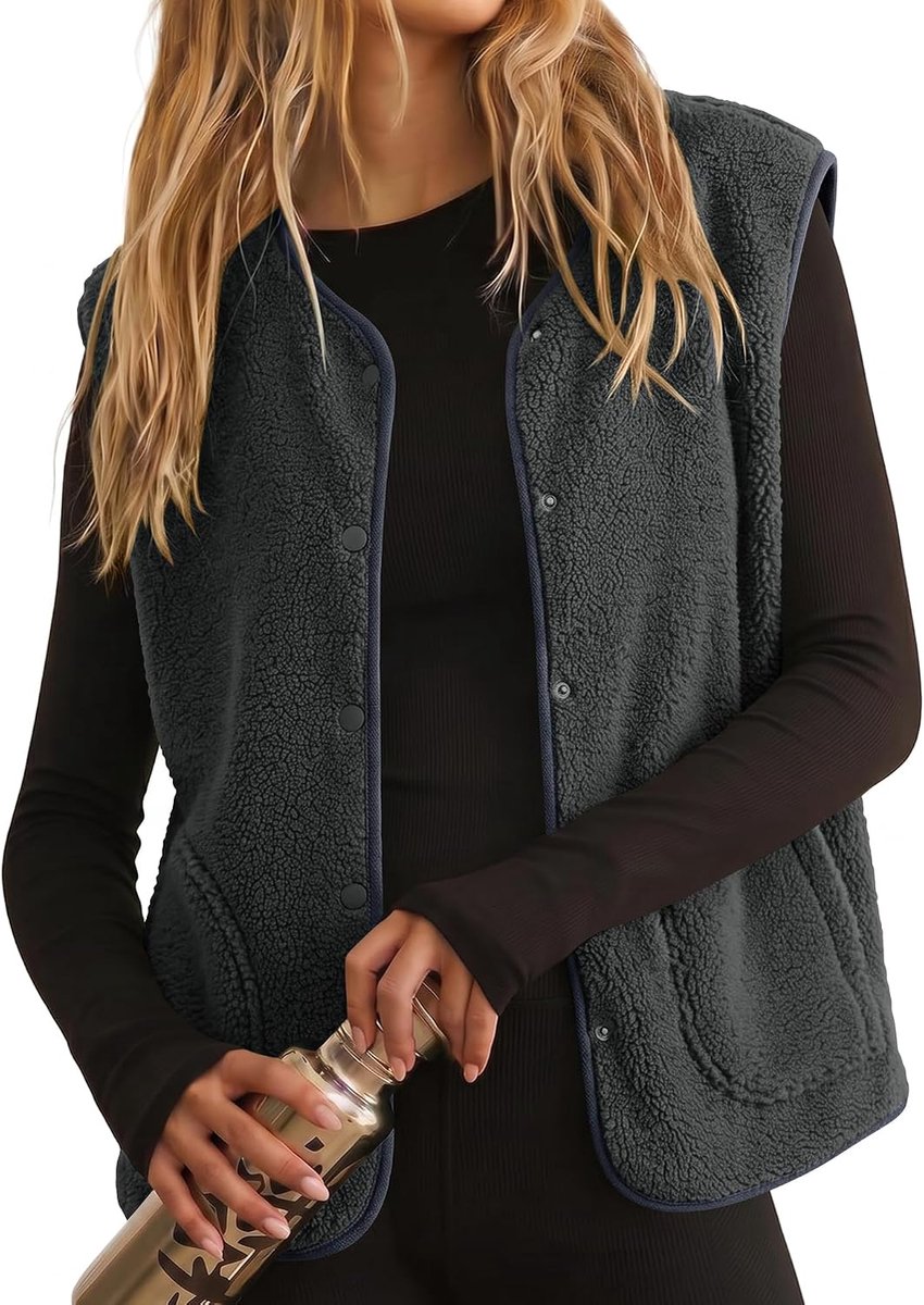 Teddy Fleece Gilet voor Vrouwen UK Dames Bodywarmer met zakken Button Down Klassieke Fit Mouwloos Vest Jas