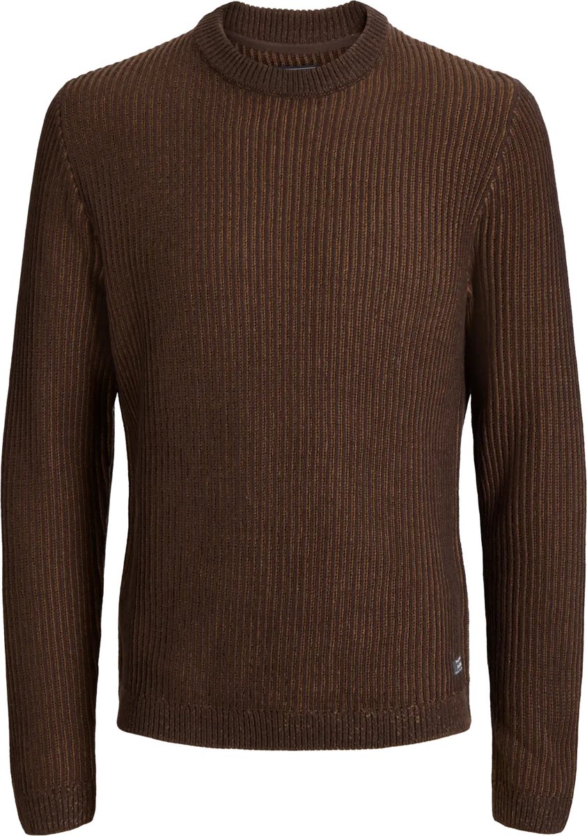 JACK & JONES Jaudover knit crew neck slim fit - heren pullover katoenmengsel met O-hals - bruin (cocoa twist w. mulch)