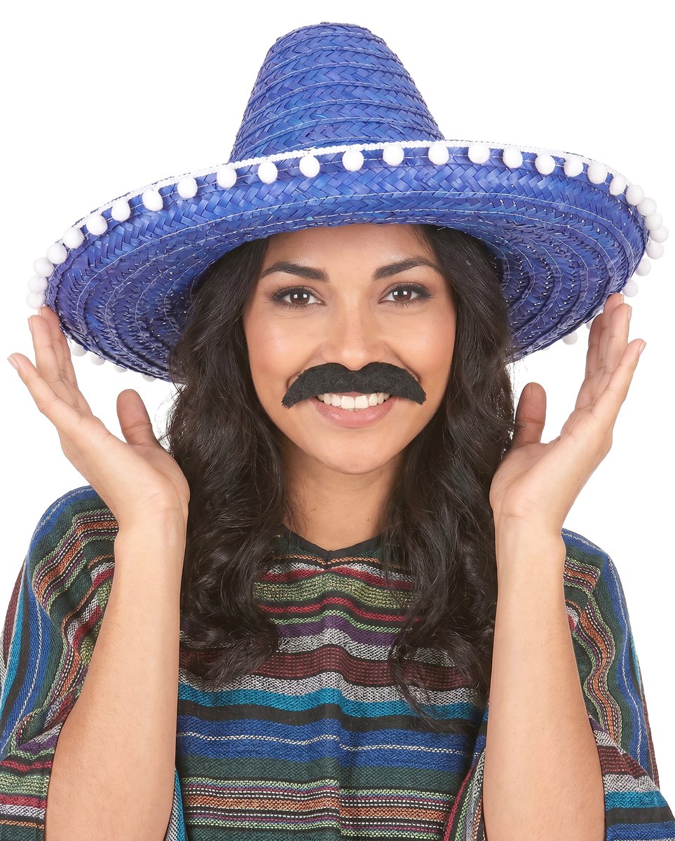 Vegaoo - Blauw sombrero hoed met pompons voor volwassenen