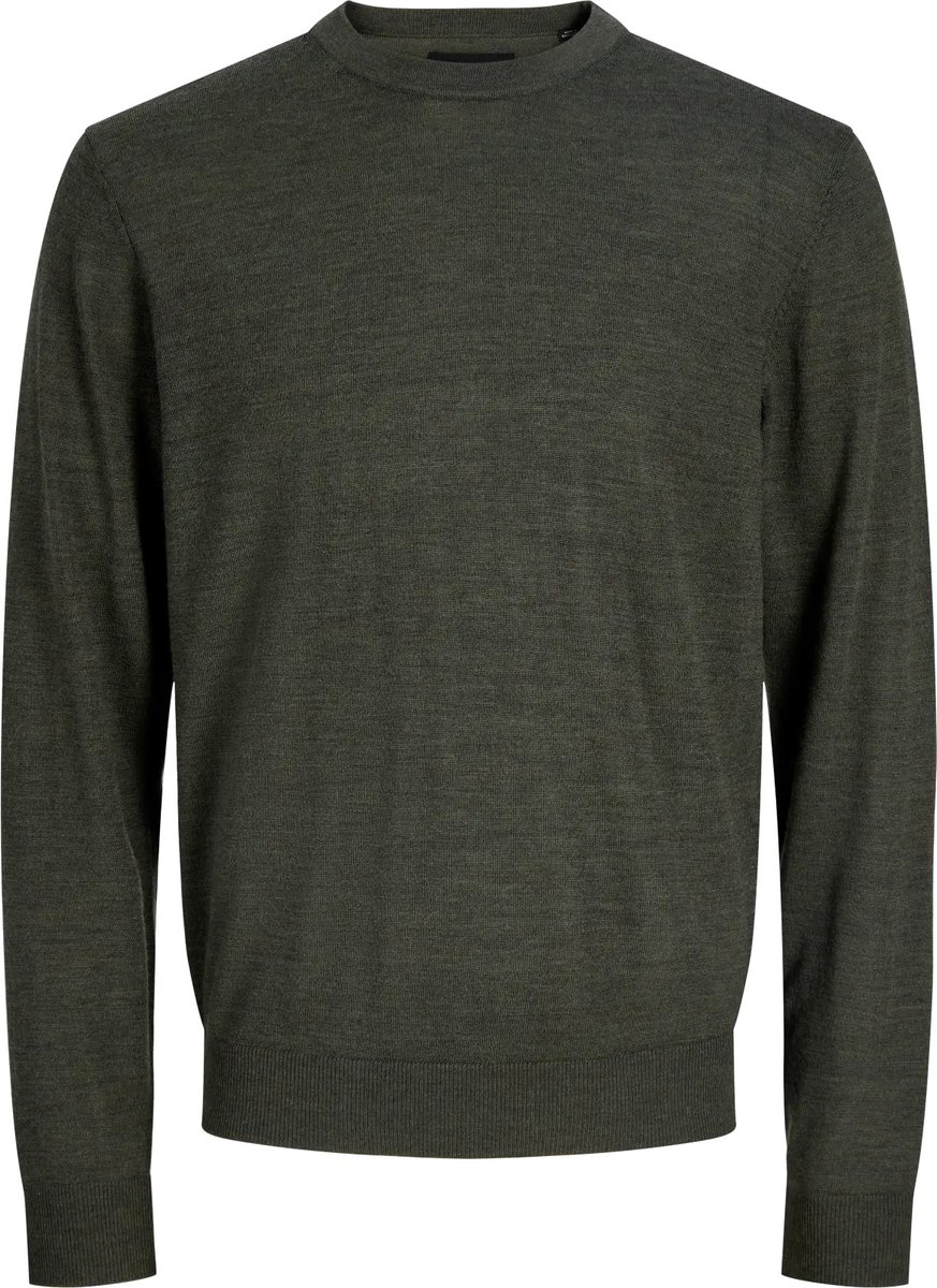 JACK & JONES Merino knit crew neck slim fit - heren pullover wol met O-hals - groen (rosin melange)
