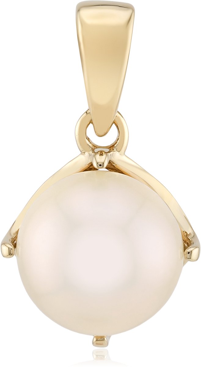 Cavill - Hanger 925 Sterling Zilver - Geelgoud Verguld - Witte Zoetwaterparel 9mm - Elegante Ronde Parel - Chic & Duurzaam Sieraad