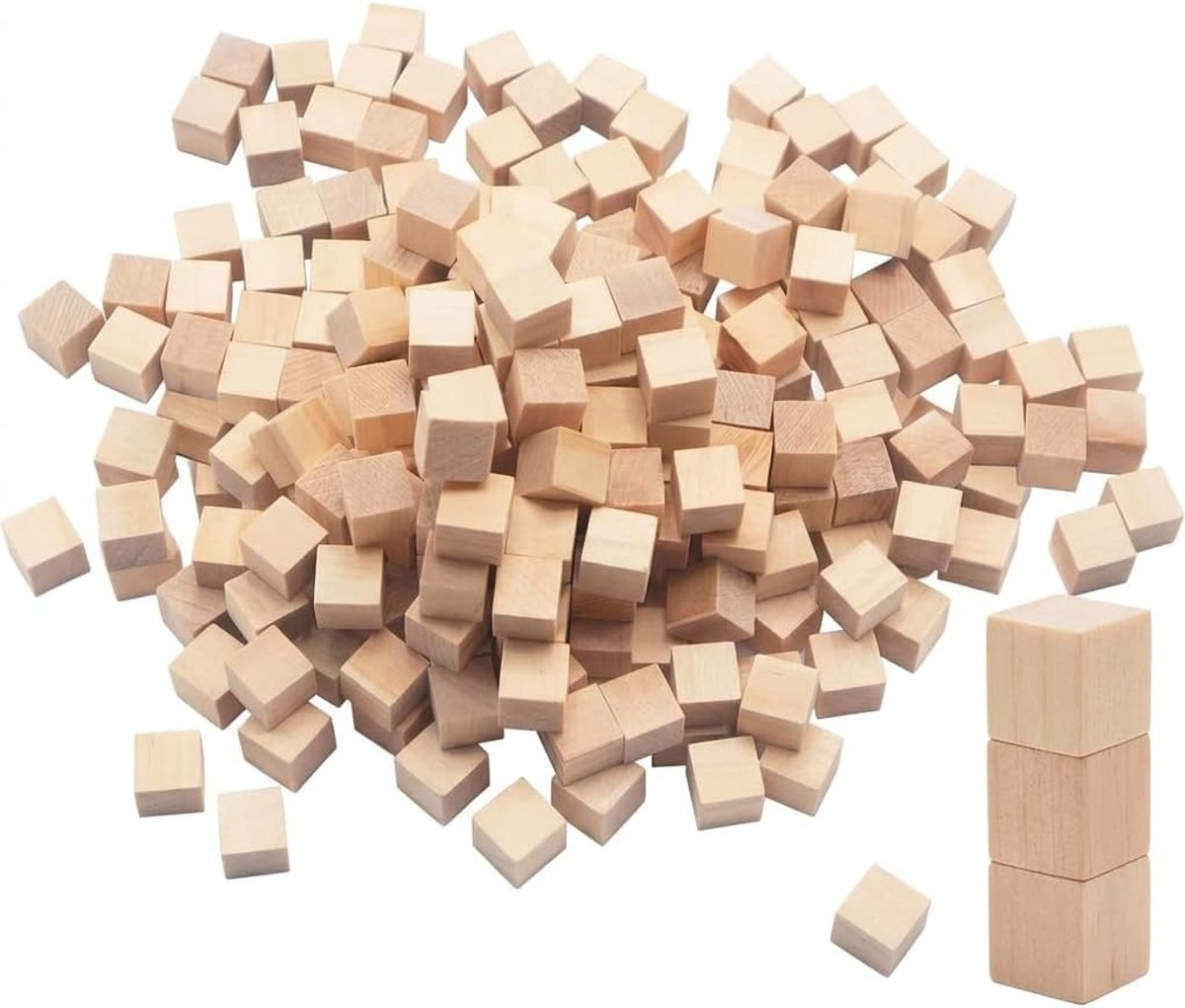 400 stuks houten kubussen 10 mm blanco, natuurlijke houten blokken om te knutselen, kleine vierkante houten blokken voor doe-het-zelfprojecten, knutselhouten blokjes 1 cm, houten kubussen naturel om