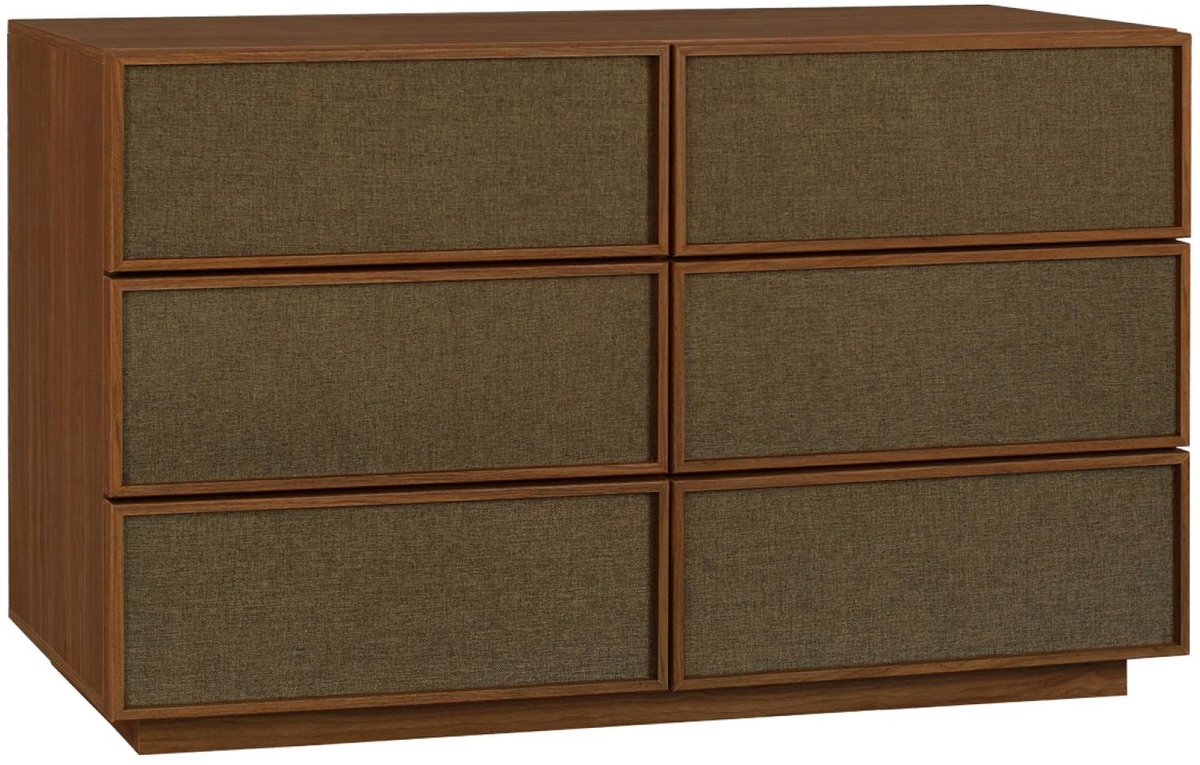 sweeek Ladekast dressoir met 6 lades houtdecor en stof - kuba walnoot