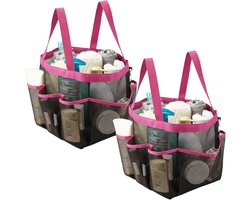 2 stuks douchetassen voor camping, 21 x 21 x 24 cm douchetas met 8 vakken, strandtas voor dames, netdouche caddy mand, haundry Mesh douche Caddy Tote, voor strandvakantie, reizen picknick, gym