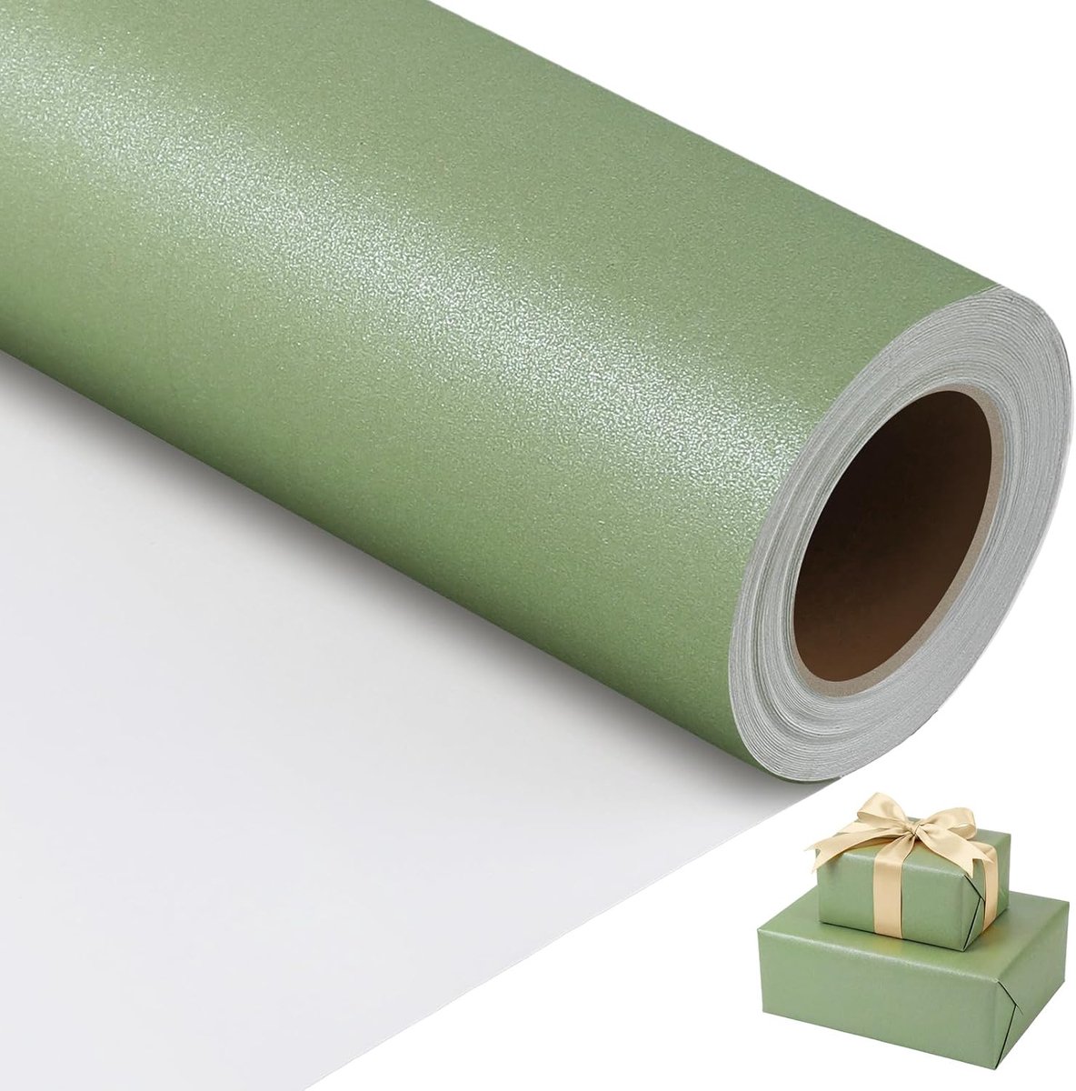 Cadeaupapier, saliegroen, cadeaupapier, effen, parelglans, cadeaupapierrol voor communie, vormsel, doop, bruiloft, verjaardag