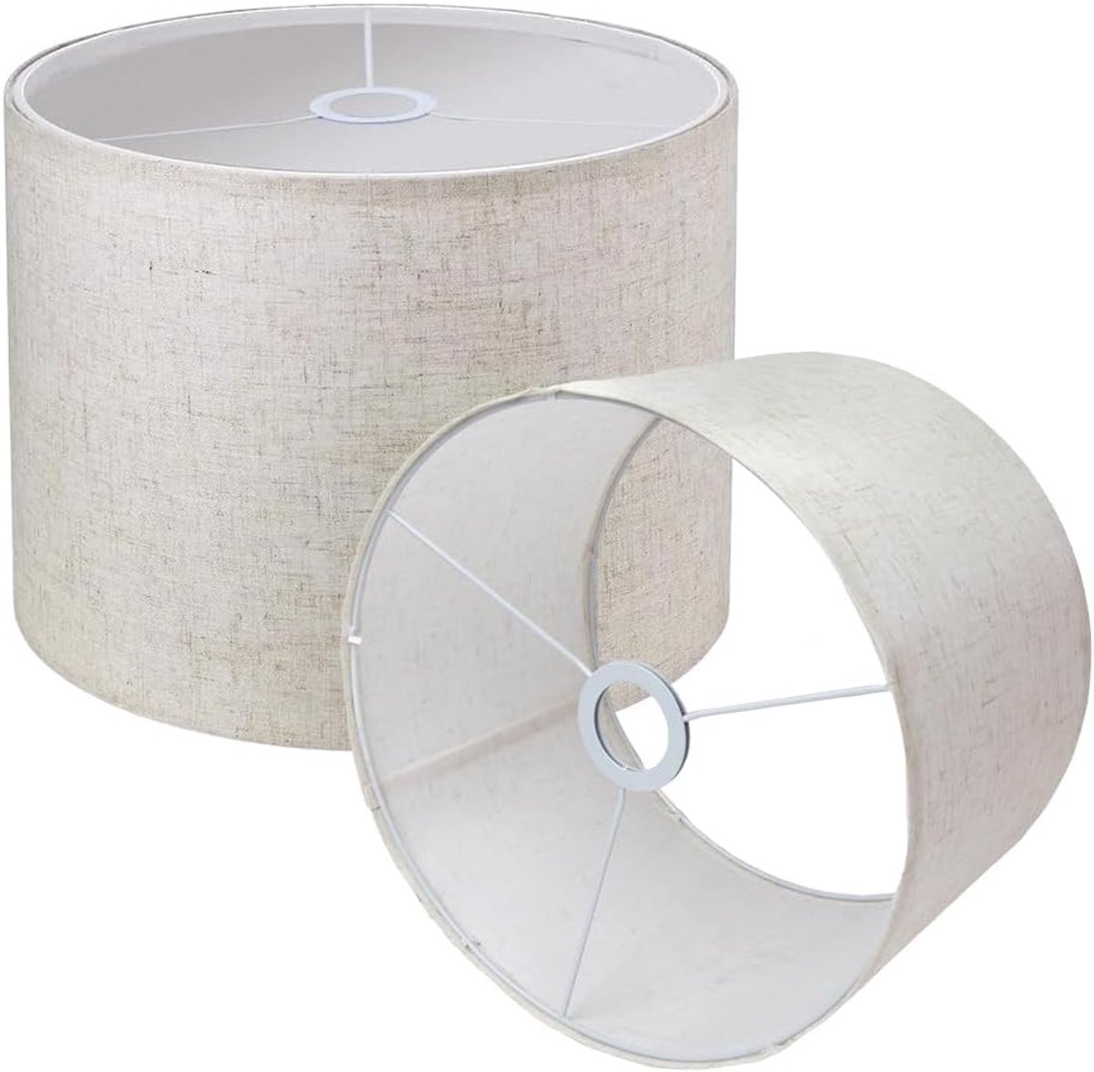 Lampenkap, diameter 30 cm, voor tafellamp, wandlamp, bedlampje en staande lamp, natuurlijk linnen, hardcover, handgemaakt, E27-fitting, 30 x 30 cm, wit, 2 stuks