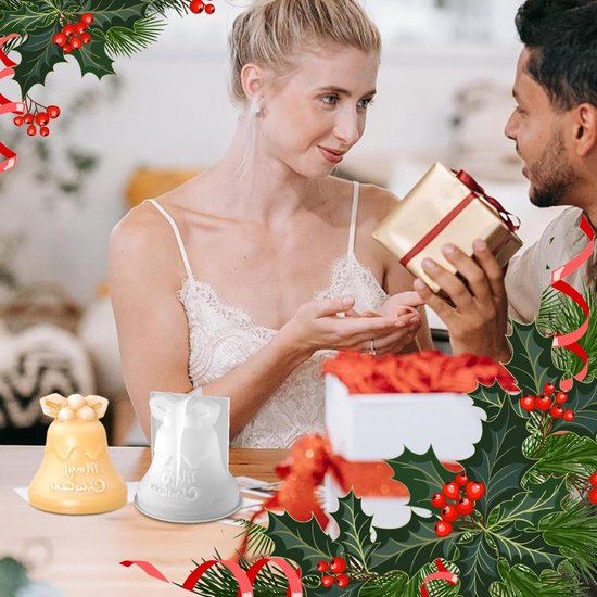 3 stuks 3D siliconen vormen Kerstmis, siliconen vorm kerstkaarsenset, siliconen vorm 3D sneeuwpop, hert, bel, kerstkaarsenbekers vormen voor het maken van kandelaars — afbeelding 3