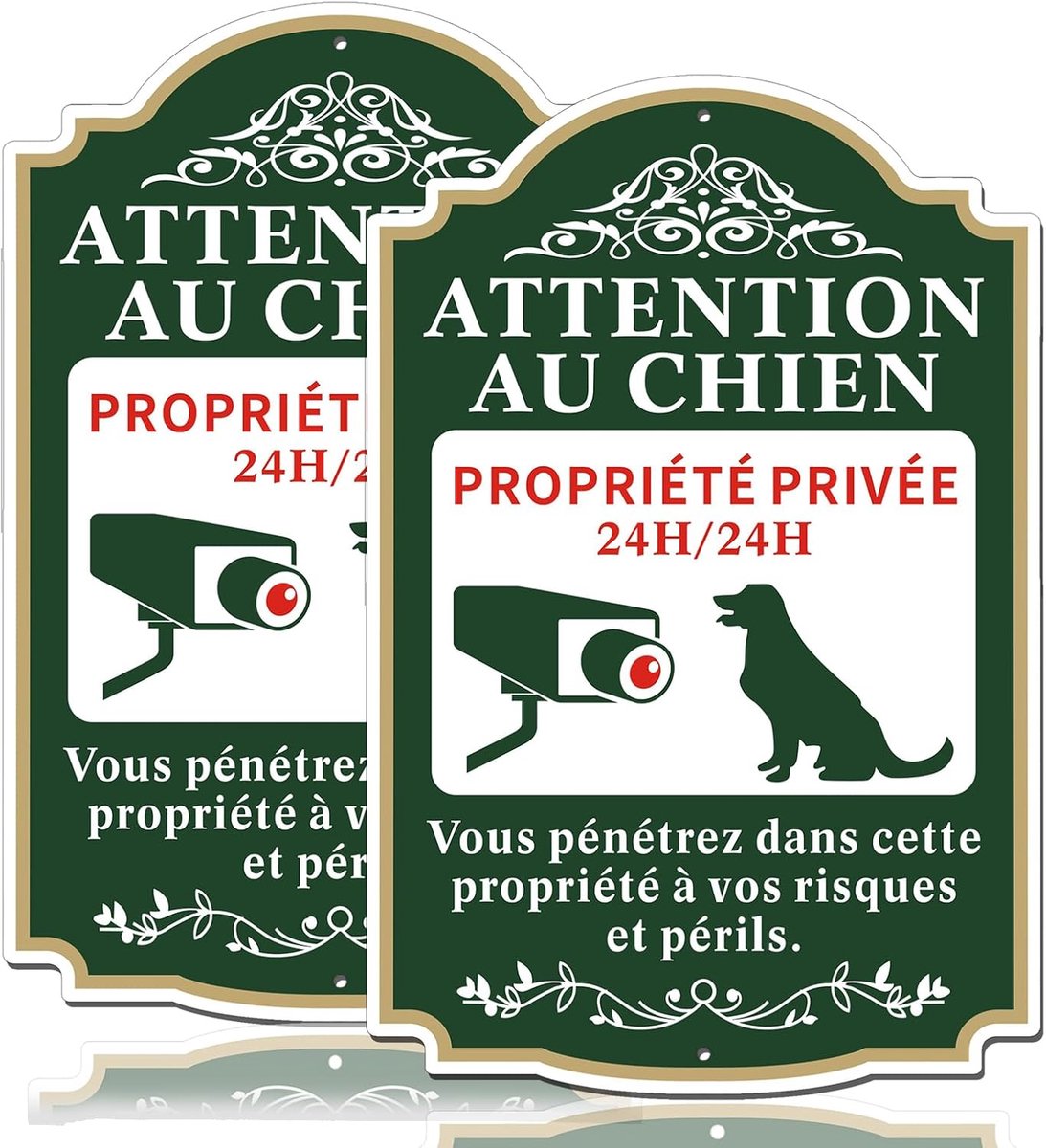 Set van 2 borden Attention au Chien Video Surveillance 24/24
