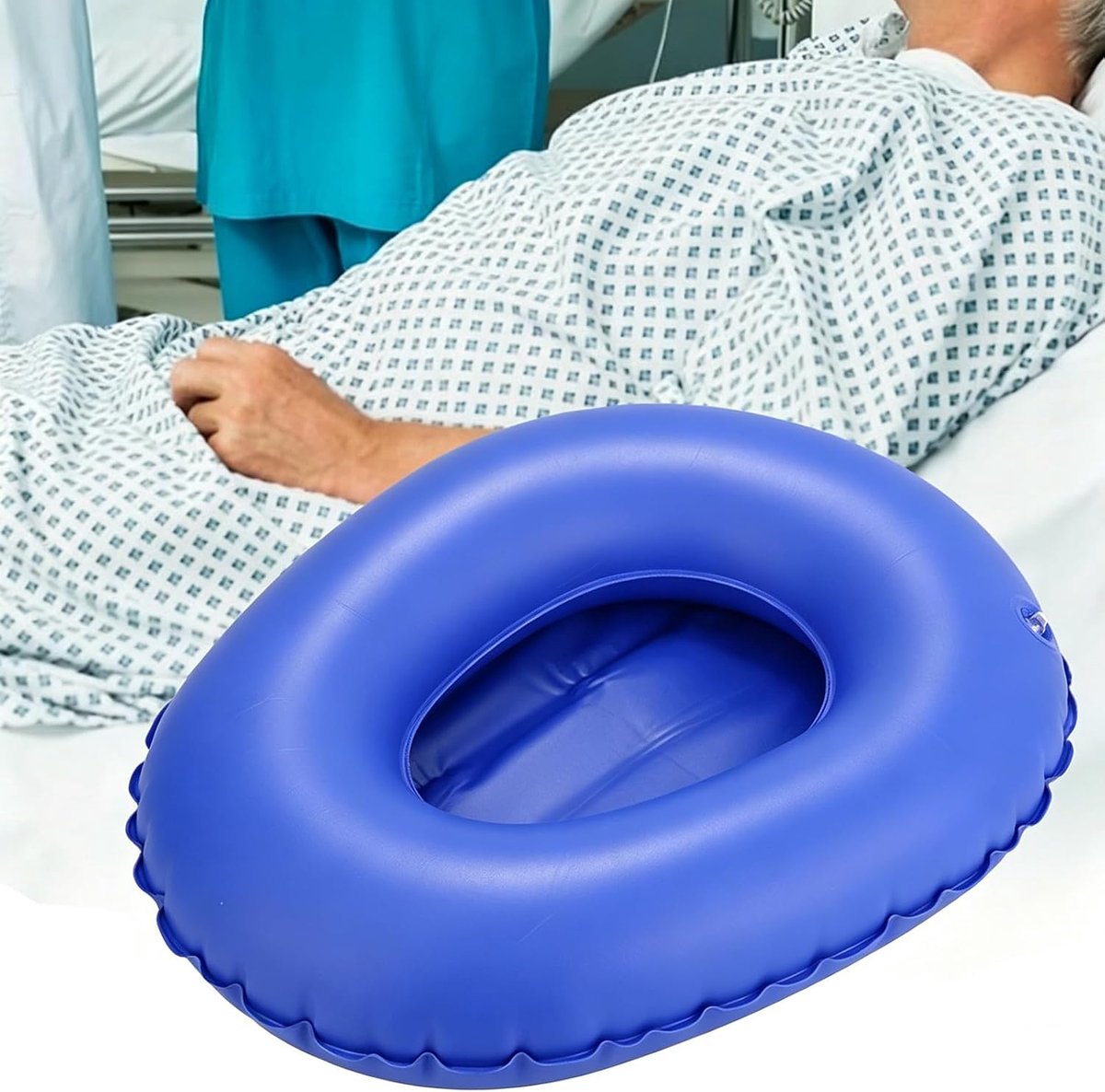Toilet Urinoir, Medisch Opblaasbaar Bed Pan Draagbare Pu Anti Doorligwond Toilet Urinoir Met Luchtpomp, Voor de Verlamming Van Het Ziekenhuishuis Chirurgische Bejaarden Bedlegerige Zorg (Blauw)