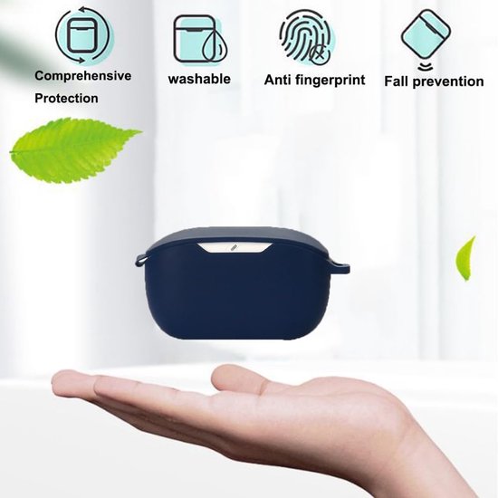 Hoesje voor JBL Wave Buds tas, stootvaste beschermhoes en huid beschermhoes voor JBL Wave Buds met sleutelhanger (donkerblauw) — afbeelding 5