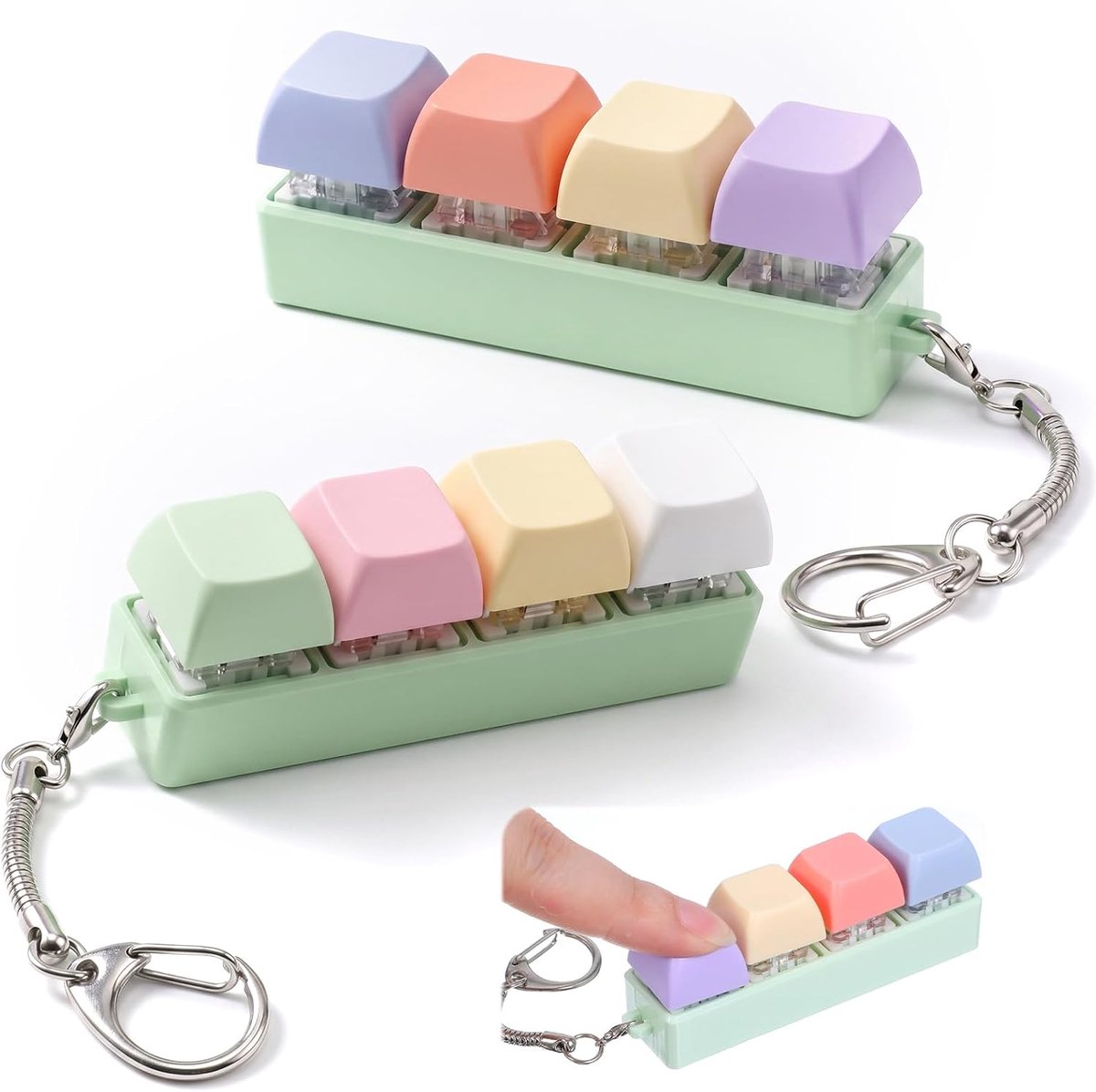 Fidget Toetsenbord, decompressie, sleutelhanger, grappig, fidget-clicker, kleurrijke keycap, toetsenbordhanger voor mannen, vrouwen, volwassenen, stressvermindering en concentratie, 2 stuks